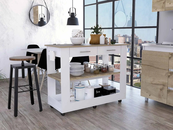 White and Brown 40" Rolling Kitchen Cart With Storage Homeroots Kitchen & Dining