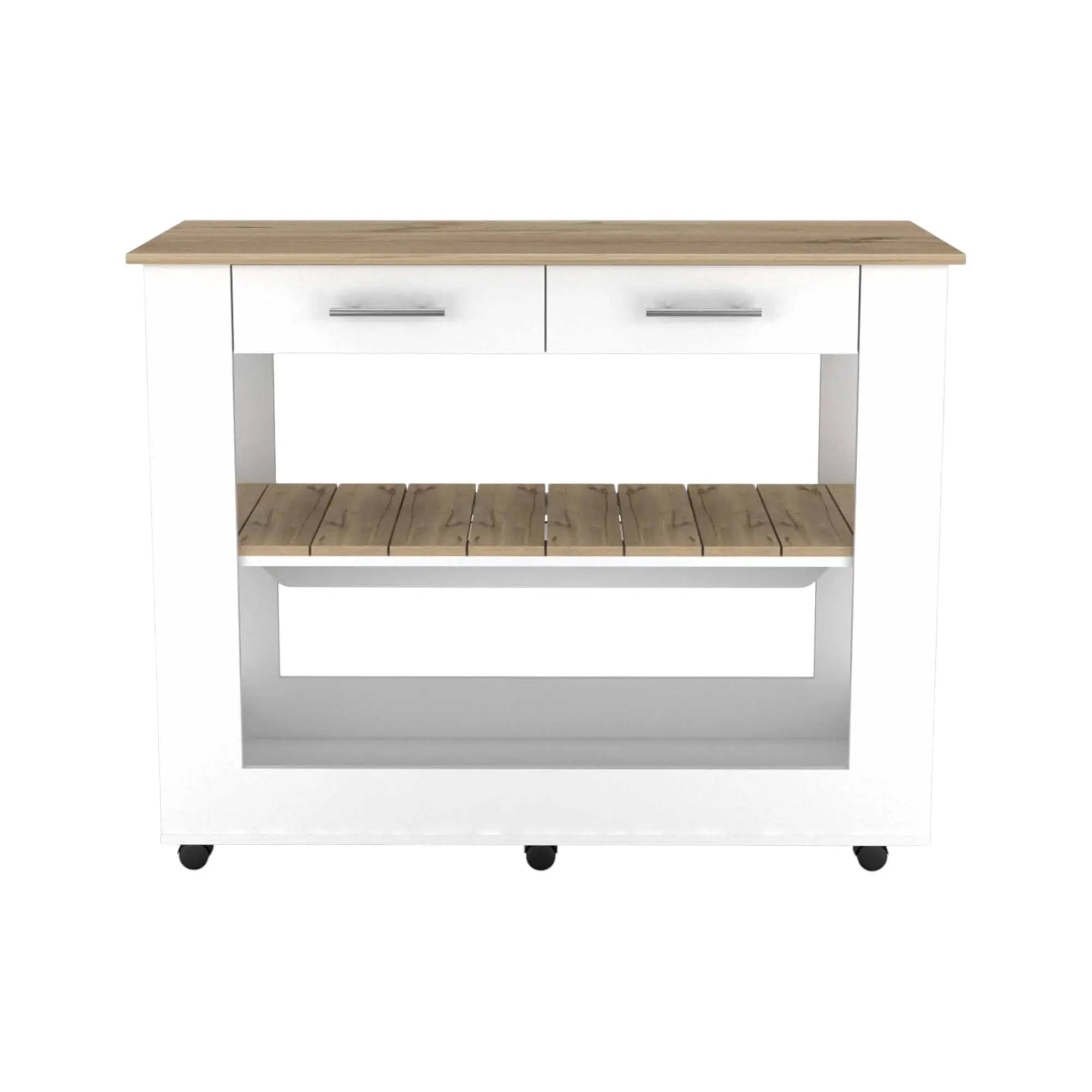 White and Brown 40" Rolling Kitchen Cart With Storage Homeroots Kitchen & Dining