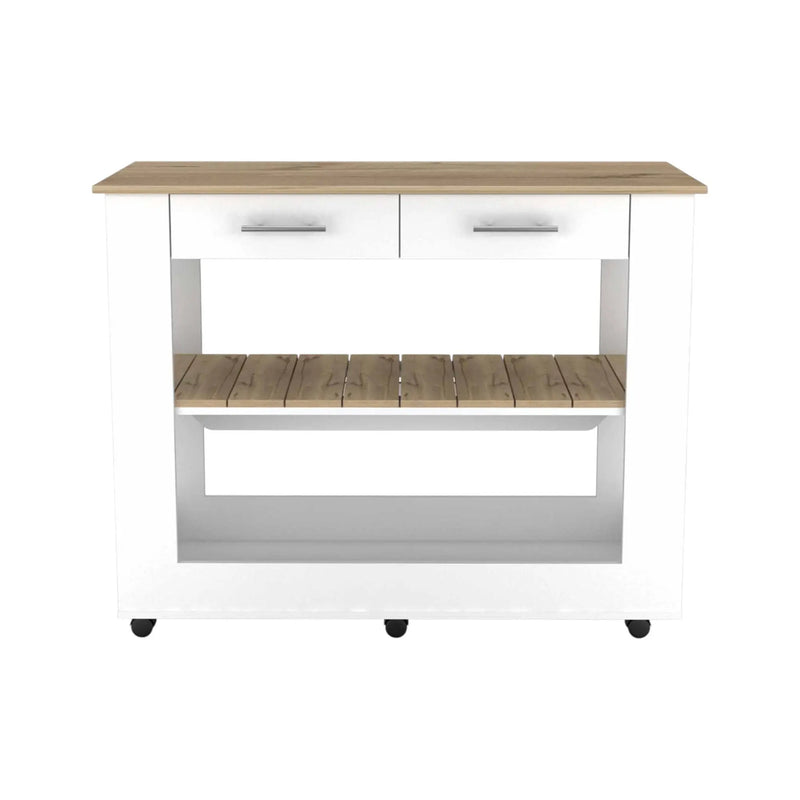 White and Brown 40" Rolling Kitchen Cart With Storage Homeroots Kitchen & Dining