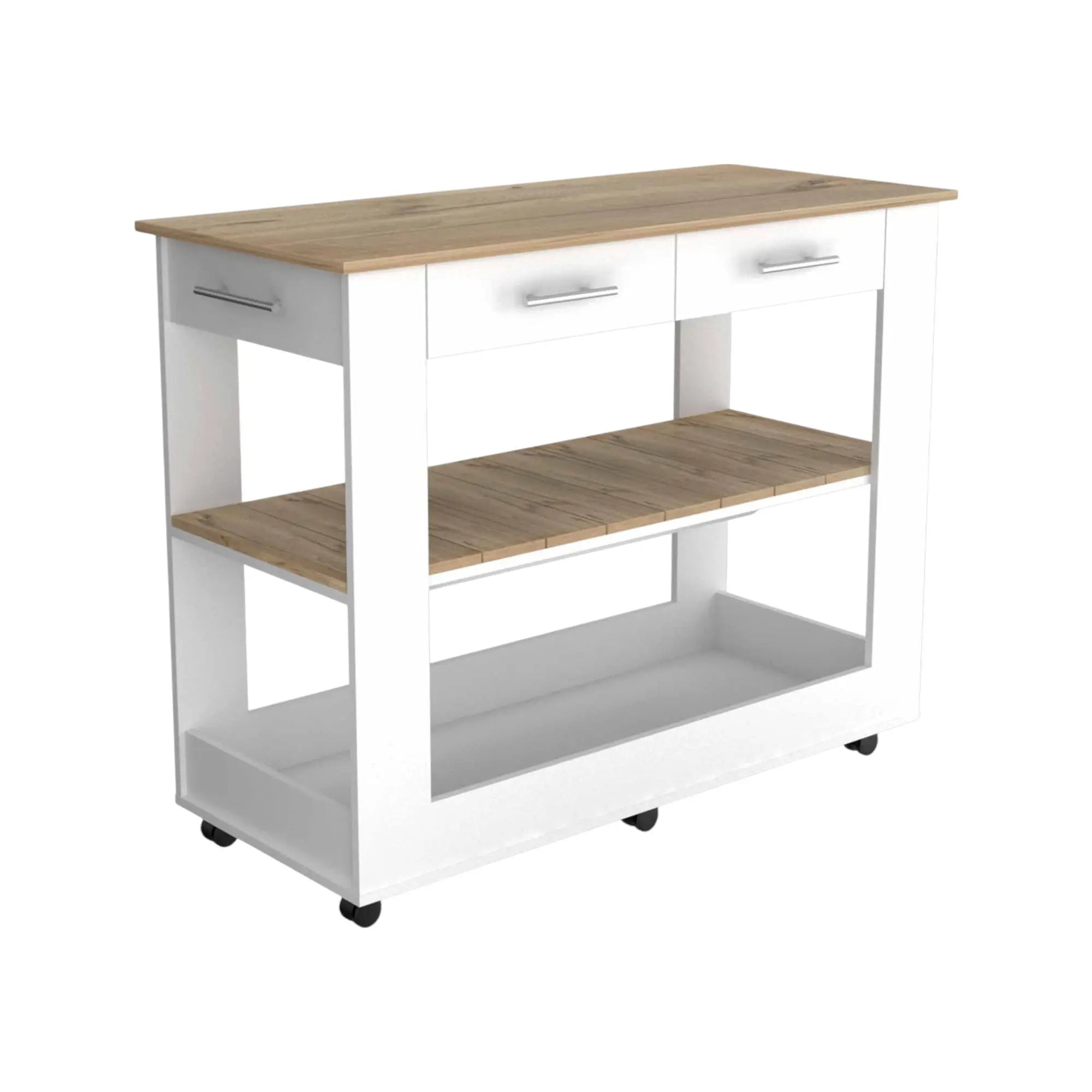 White and Brown 40" Rolling Kitchen Cart With Storage Homeroots Kitchen & Dining