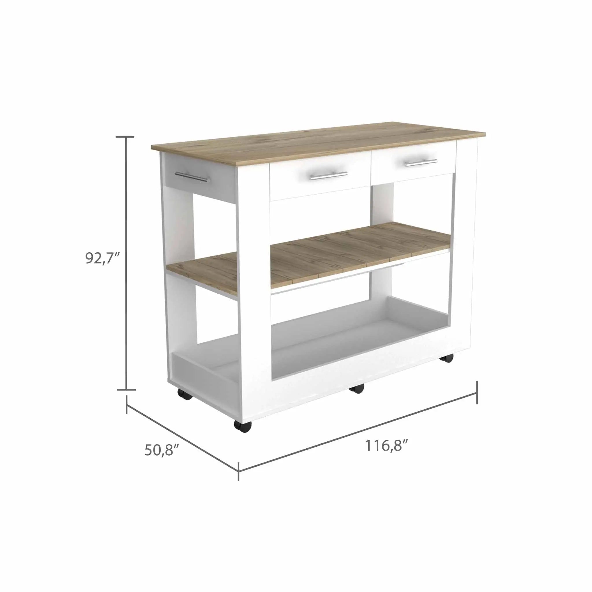 White and Brown 40" Rolling Kitchen Cart With Storage Homeroots Kitchen & Dining