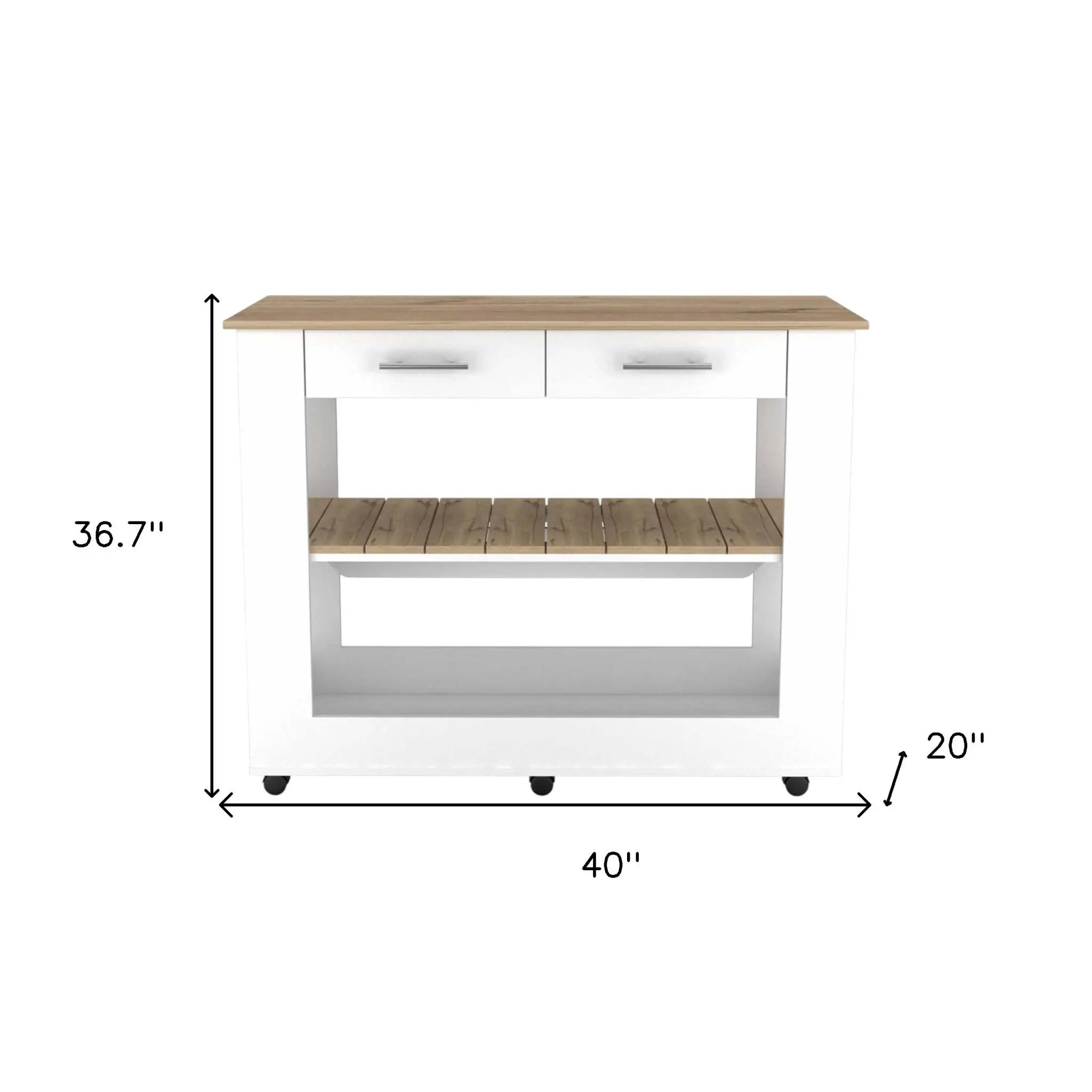 White and Brown 40" Rolling Kitchen Cart With Storage Homeroots Kitchen & Dining