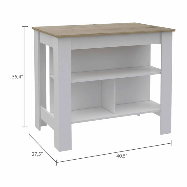 White and Brown 41" Kitchen Island With Storage Homeroots Kitchen & Dining