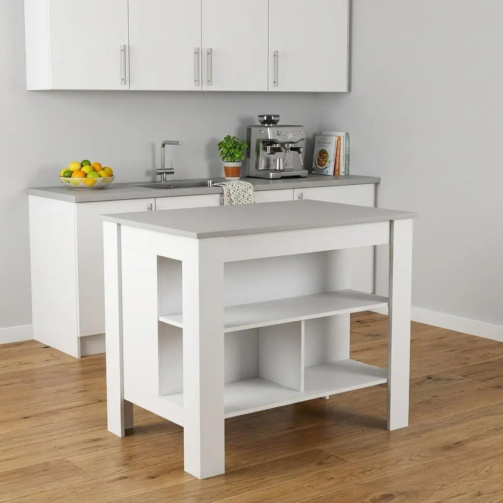 White and Gray 41" Kitchen Island With Storage Homeroots Kitchen & Dining