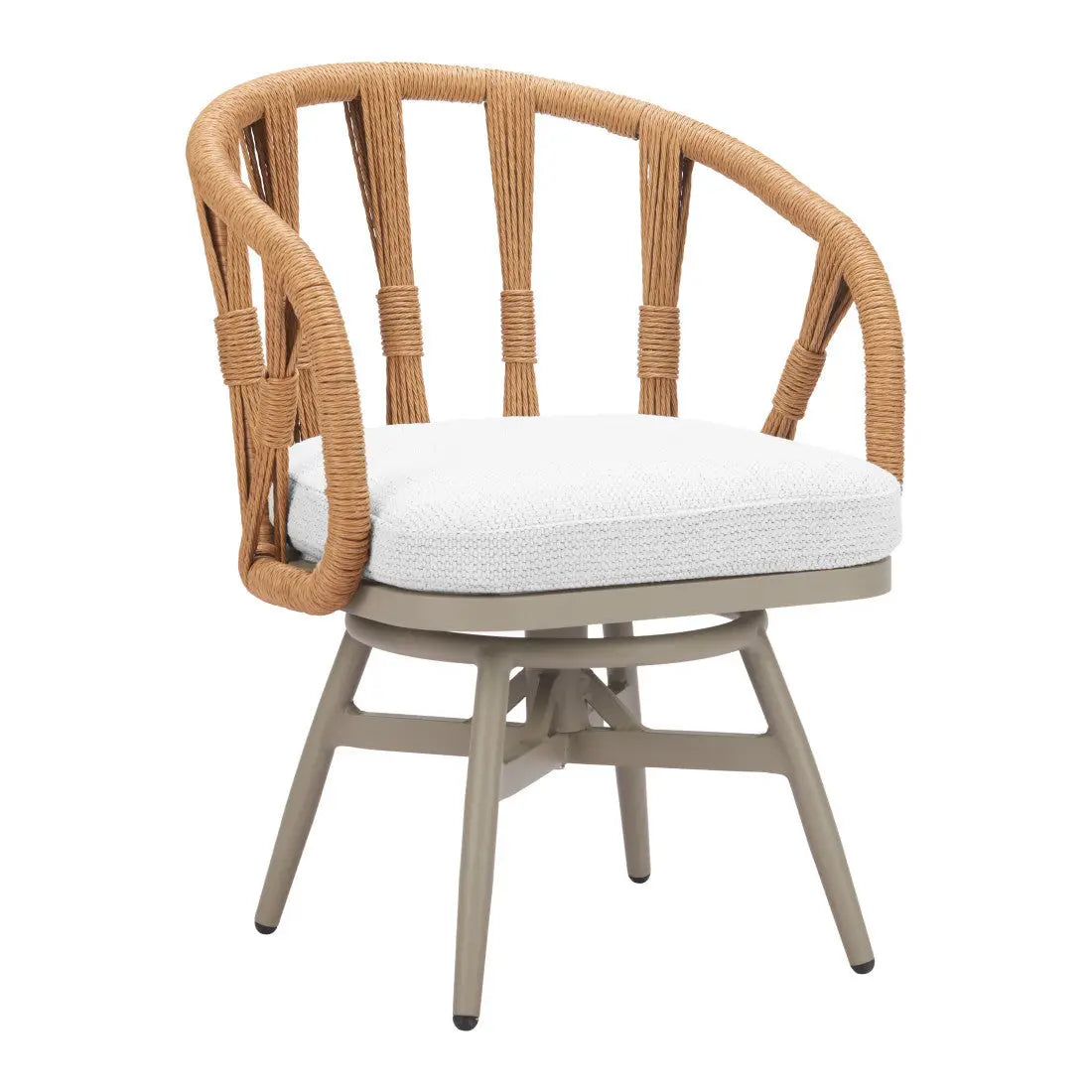 White and Gray Slipcovered Upholstery Open Back Swivel Dining Arm Chair Homeroots Kitchen & Dining