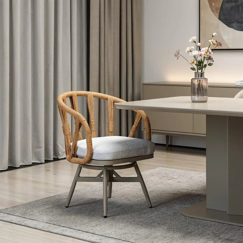 White and Gray Slipcovered Upholstery Open Back Swivel Dining Arm Chair Homeroots Kitchen & Dining
