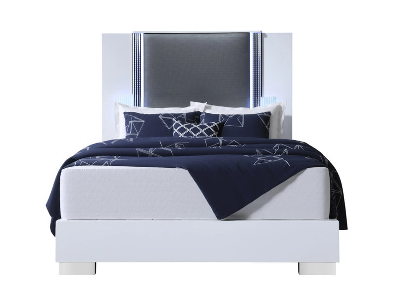 White and Gray Wood And Faux Leather Lighted King Bed Frame Homeroots Bed & Bath