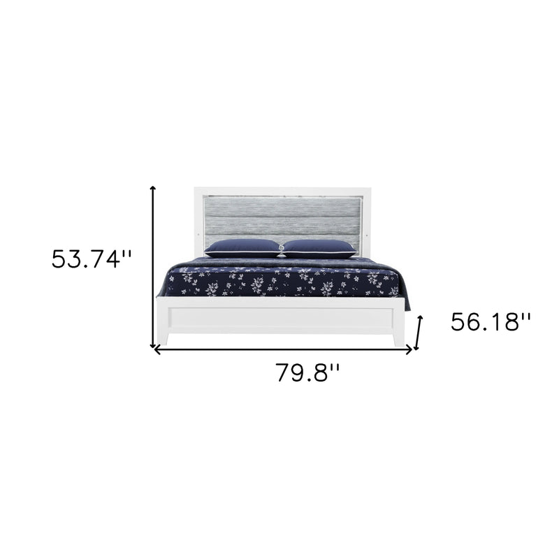White and Light Gray Ribbed Texture Wood And Upholstery Lighted Full Bed Frame Homeroots Bed & Bath