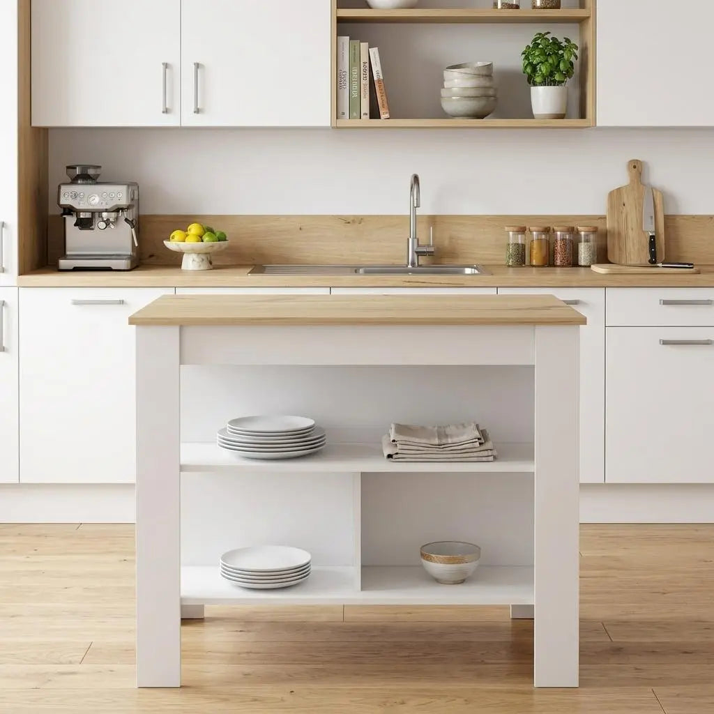 White and Oak 41" Kitchen Island With Storage Homeroots Kitchen & Dining