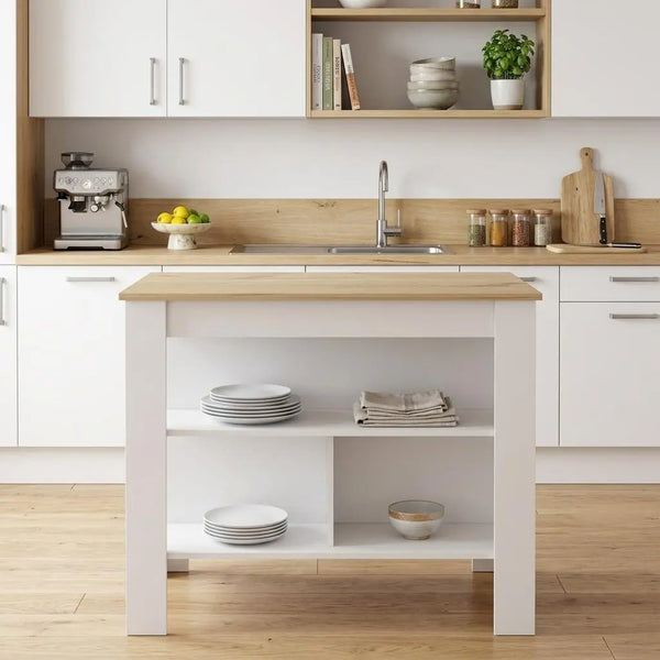 White and Oak 41" Kitchen Island With Storage Homeroots Kitchen & Dining