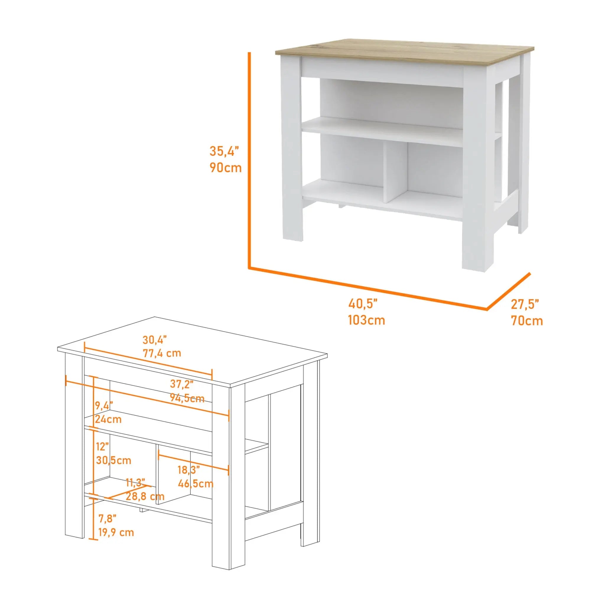 White and Oak 41" Kitchen Island With Storage Homeroots Kitchen & Dining