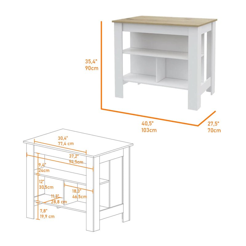 White and Oak 41" Kitchen Island With Storage Homeroots Kitchen & Dining