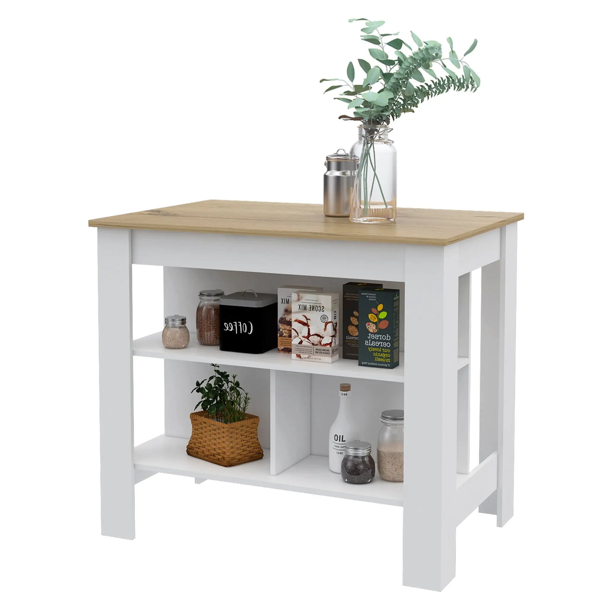 White and Oak 41" Kitchen Island With Storage Homeroots Kitchen & Dining