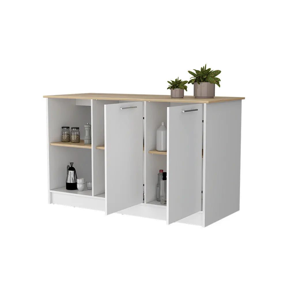 White and Oak 59" Kitchen Island With Storage Homeroots Kitchen & Dining