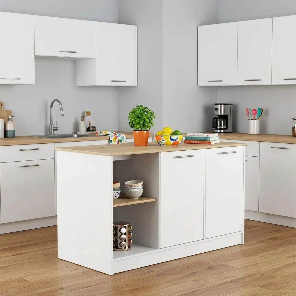 White and Oak 59" Kitchen Island With Storage Homeroots Kitchen & Dining