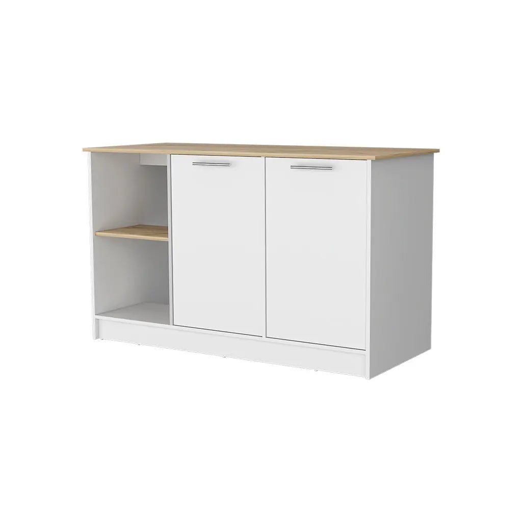 White and Oak 59" Kitchen Island With Storage Homeroots Kitchen & Dining