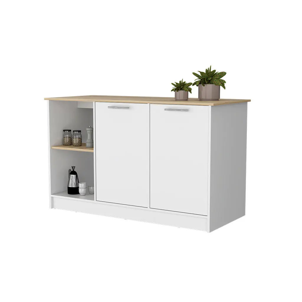 White and Oak 59" Kitchen Island With Storage Homeroots Kitchen & Dining