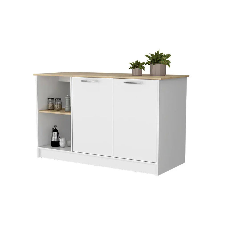 White and Oak 59" Kitchen Island With Storage Homeroots Kitchen & Dining