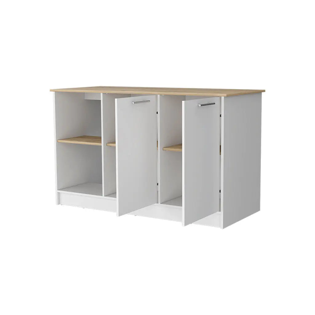 White and Oak 59" Kitchen Island With Storage Homeroots Kitchen & Dining