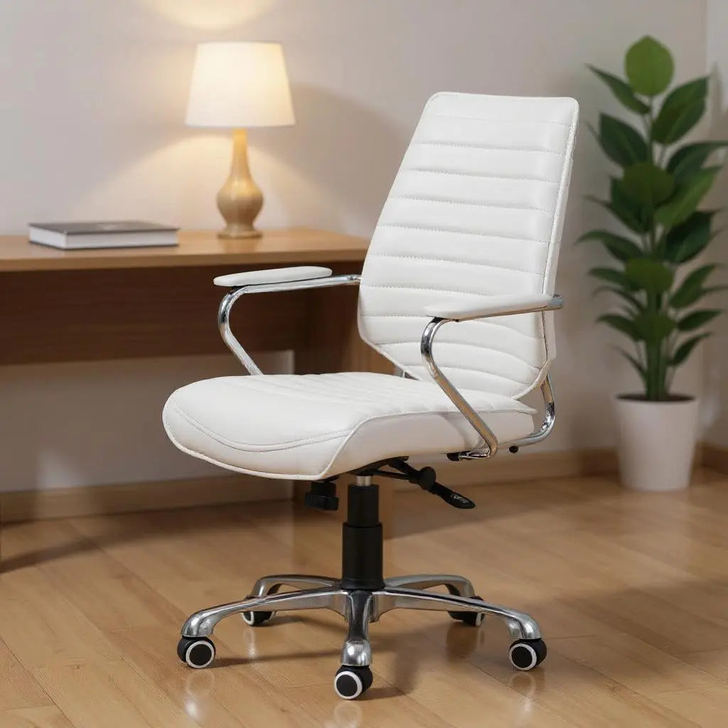 White and Silver Adjustable Height Swivel Rolling Office Chair Homeroots Office
