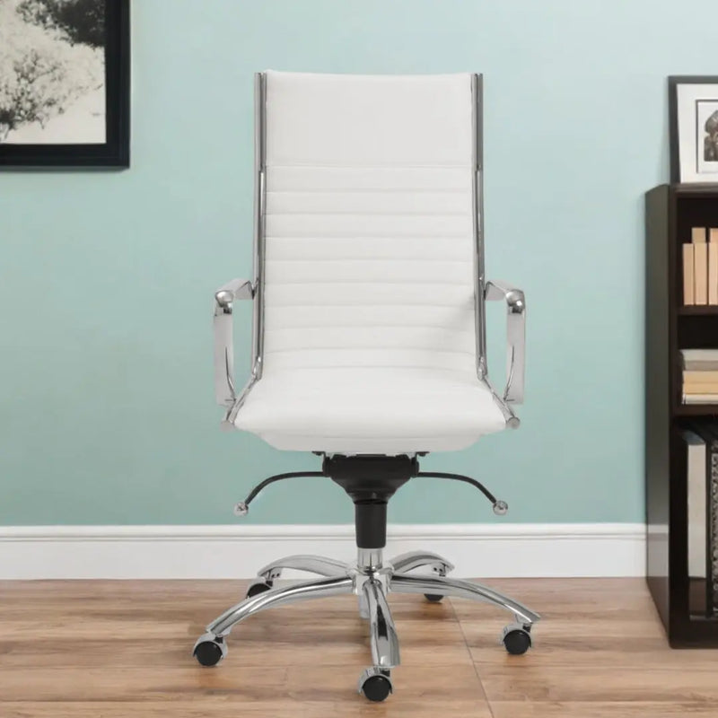 White and Silver Adjustable Swivel Faux Leather Rolling Conference Office Chair - GreatEagleInc