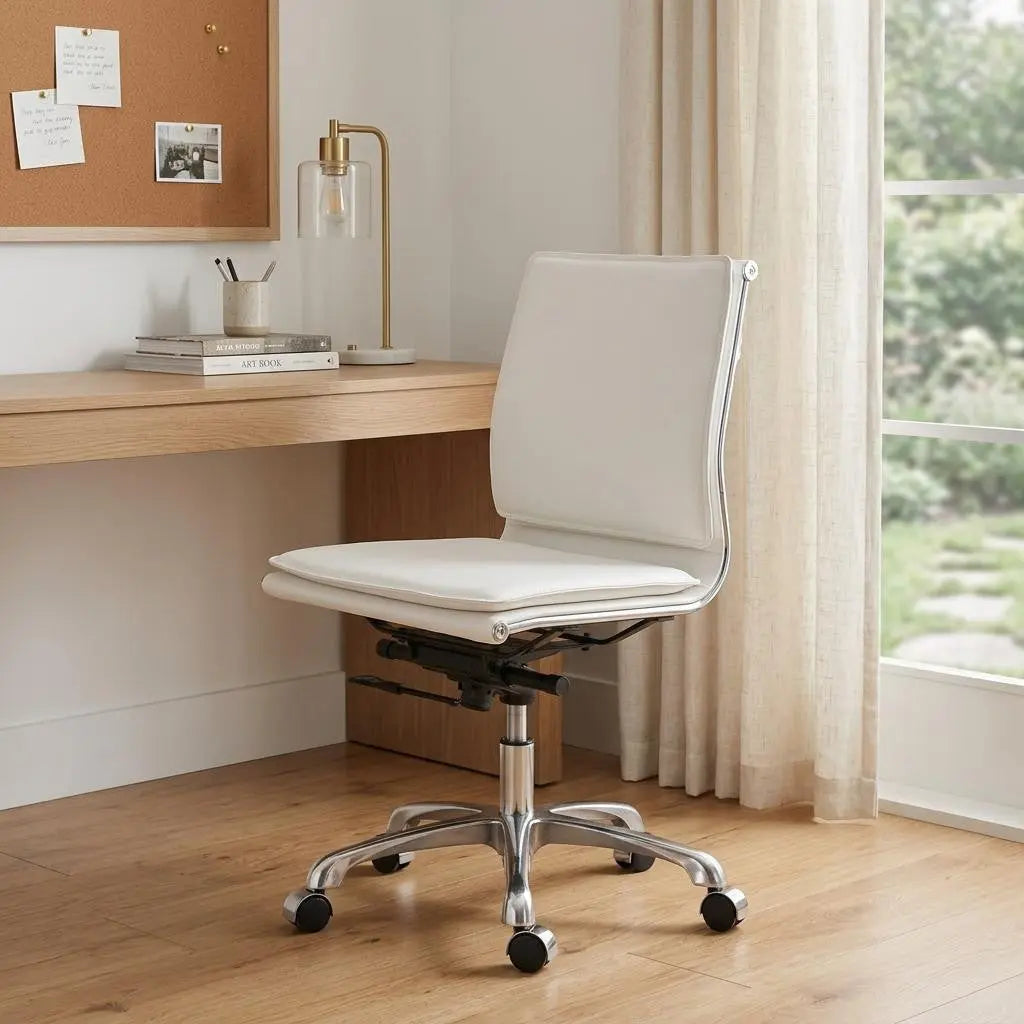 White and Silver Adjustable Swivel Faux Leather Rolling Executive Office Chair Homeroots Office