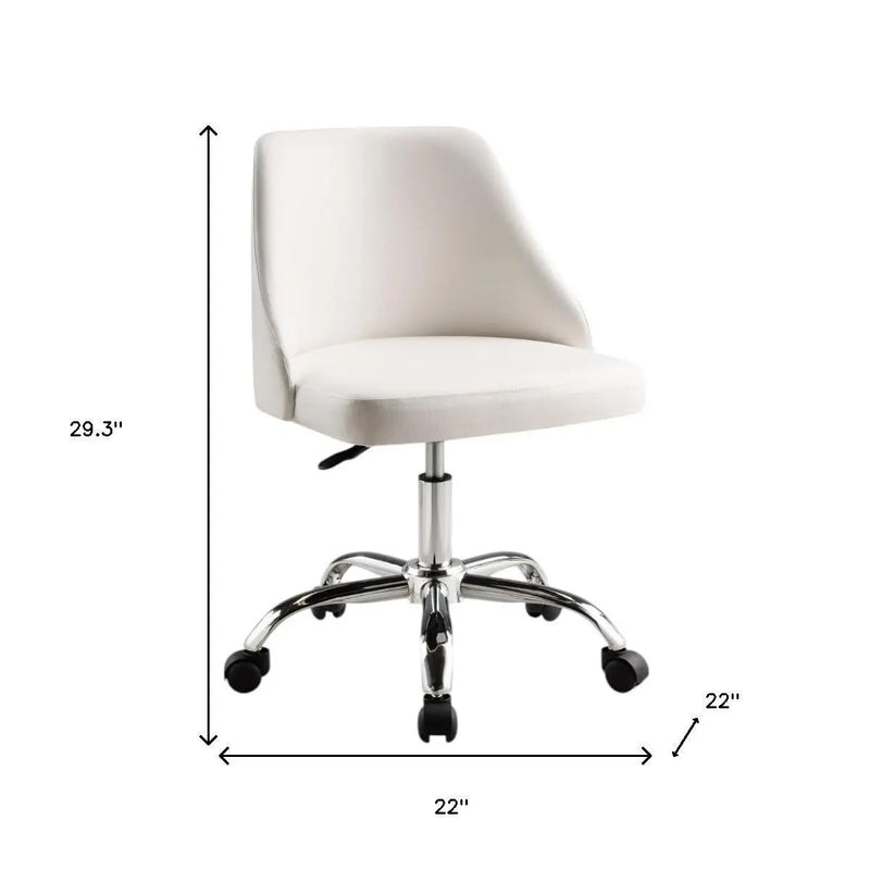 White and Silver Faux Leather Adjustable Height Swivel Rolling Office Chair Homeroots Office
