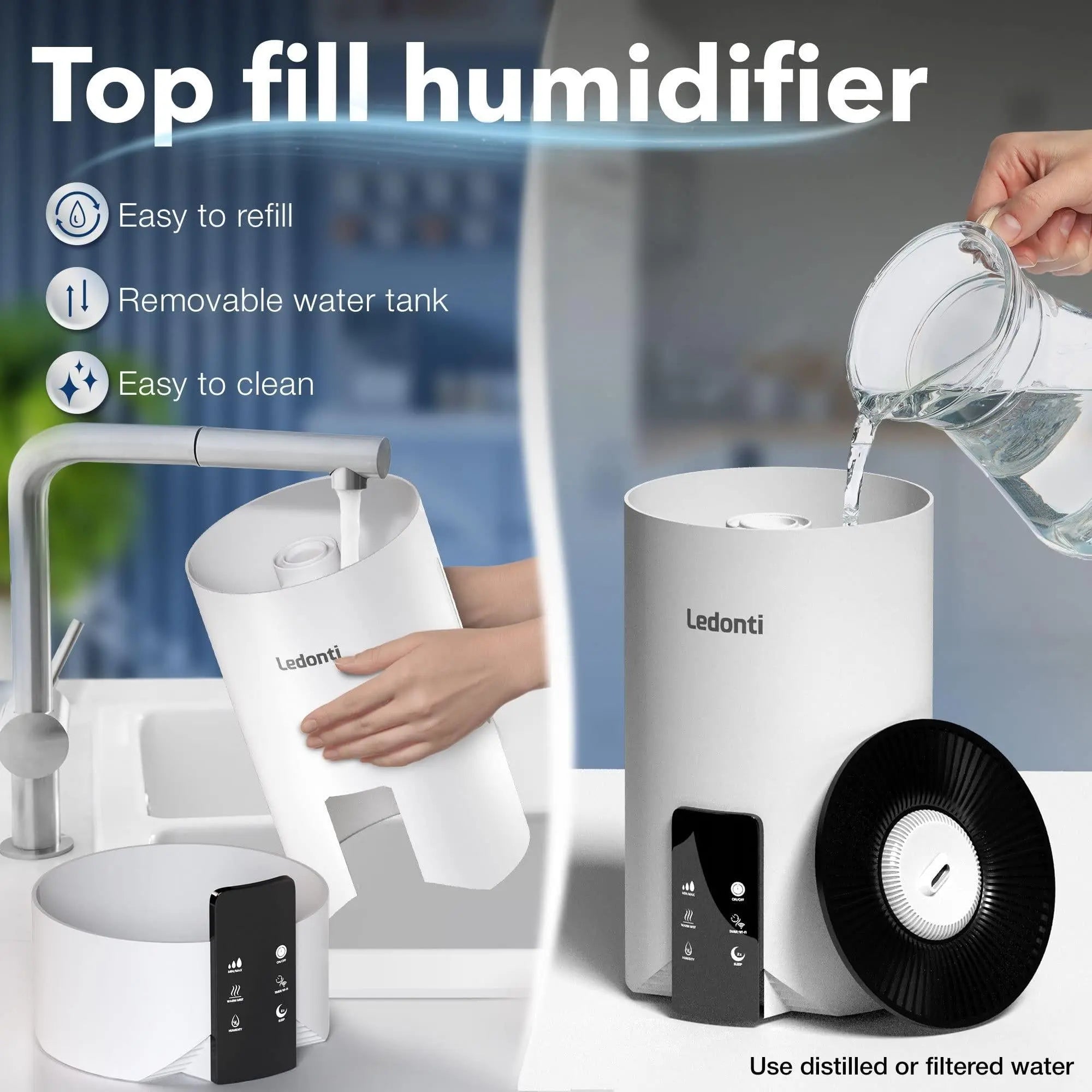 WiFi Control Humidifiers for Bedroom   Dual Mist (Cool & Warm) ! Humidifier 4L Big Capacity Top Fill Water Tank Quie Humidifier for Large Rooms Home Living Office Baby   Ultrasonic Humidifier Ledonti