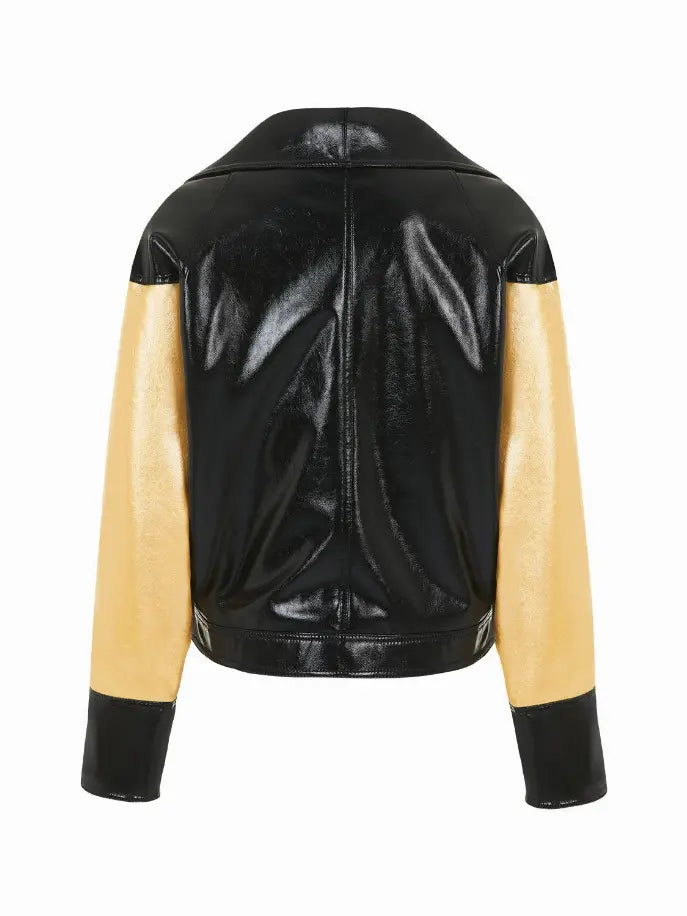 Wide Collar Patent Faux Leather Jacket Monique Store