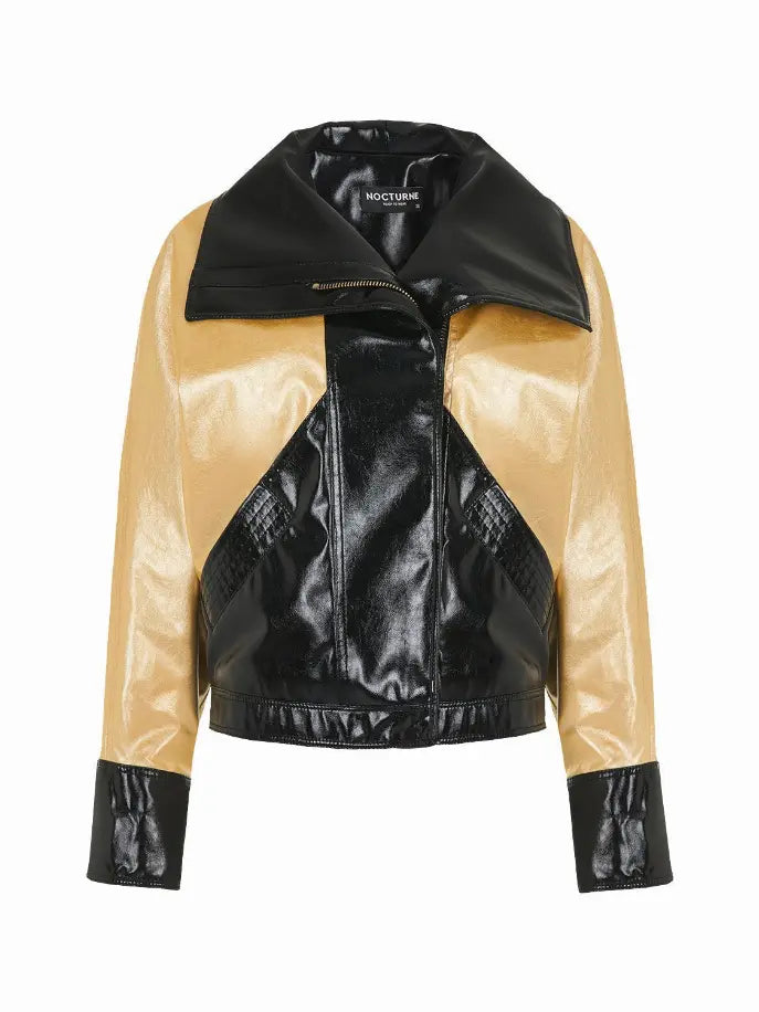 Wide Collar Patent Faux Leather Jacket Monique Store