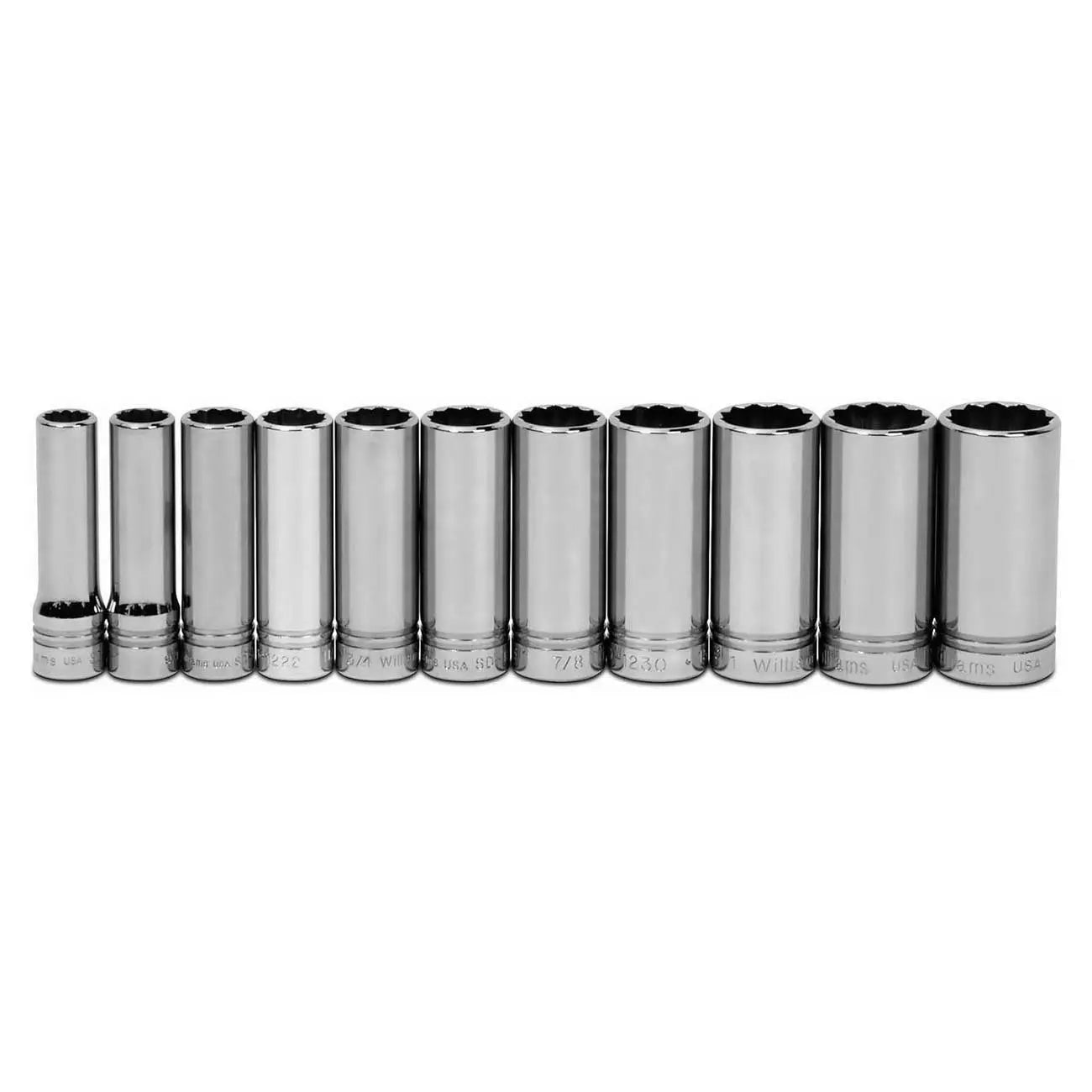 Williams 1/2" Drive Deep Sae Socket Set On Clip Rail  12-point (11 Piece) WILLIAMS
