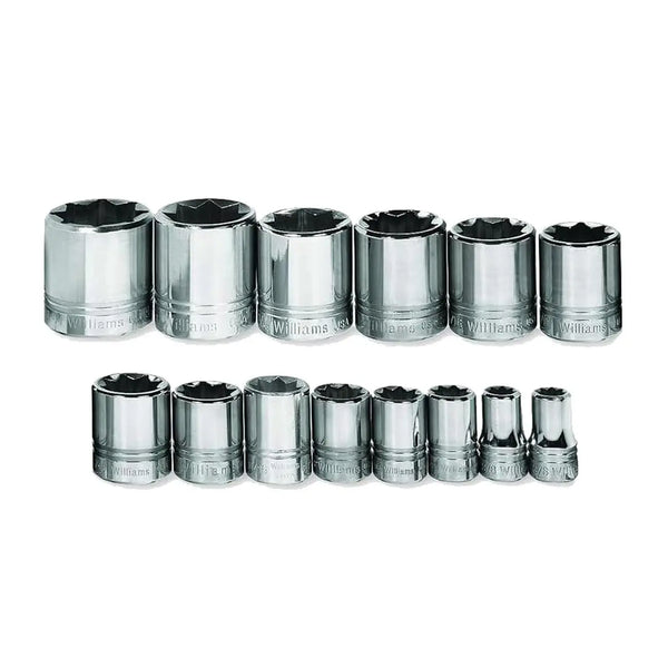 Williams 1/2″ Drive Shallow Sae Socket Set On Clip Rail 8-point (14 Piece) WILLIAMS