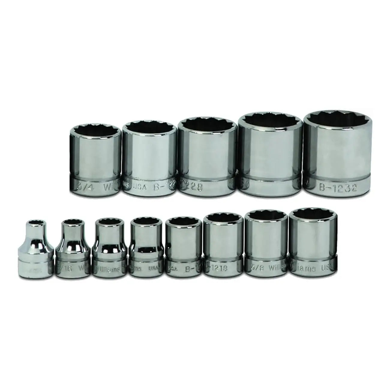 Williams 3/8" Drive Shallow Sae Socket Set On Clip Rail  12-point (13 Piece) WILLIAMS