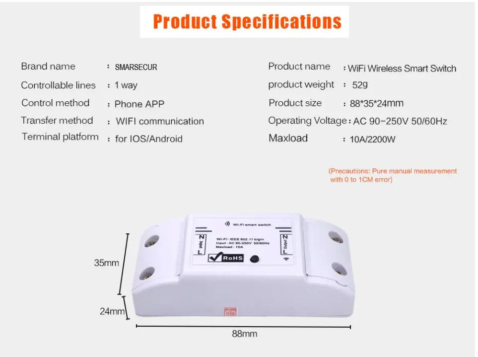 Wireless WIFI Smart Switch  For Smart  Home Security System GreatEagleInc