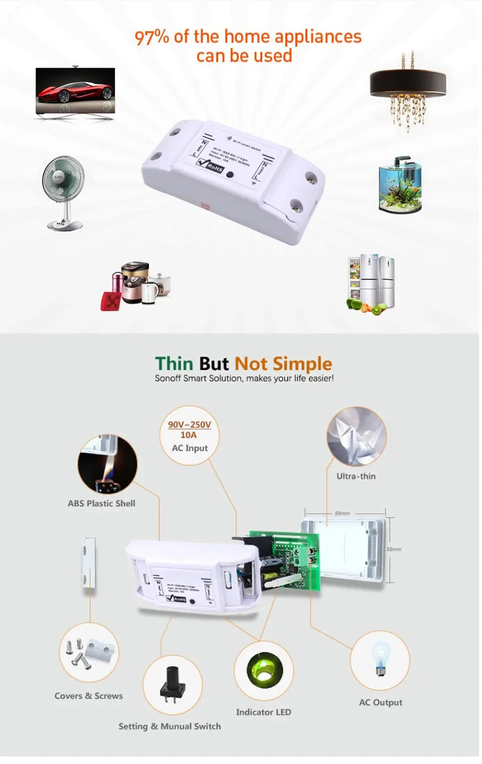 Wireless WIFI Smart Switch  For Smart  Home Security System GreatEagleInc