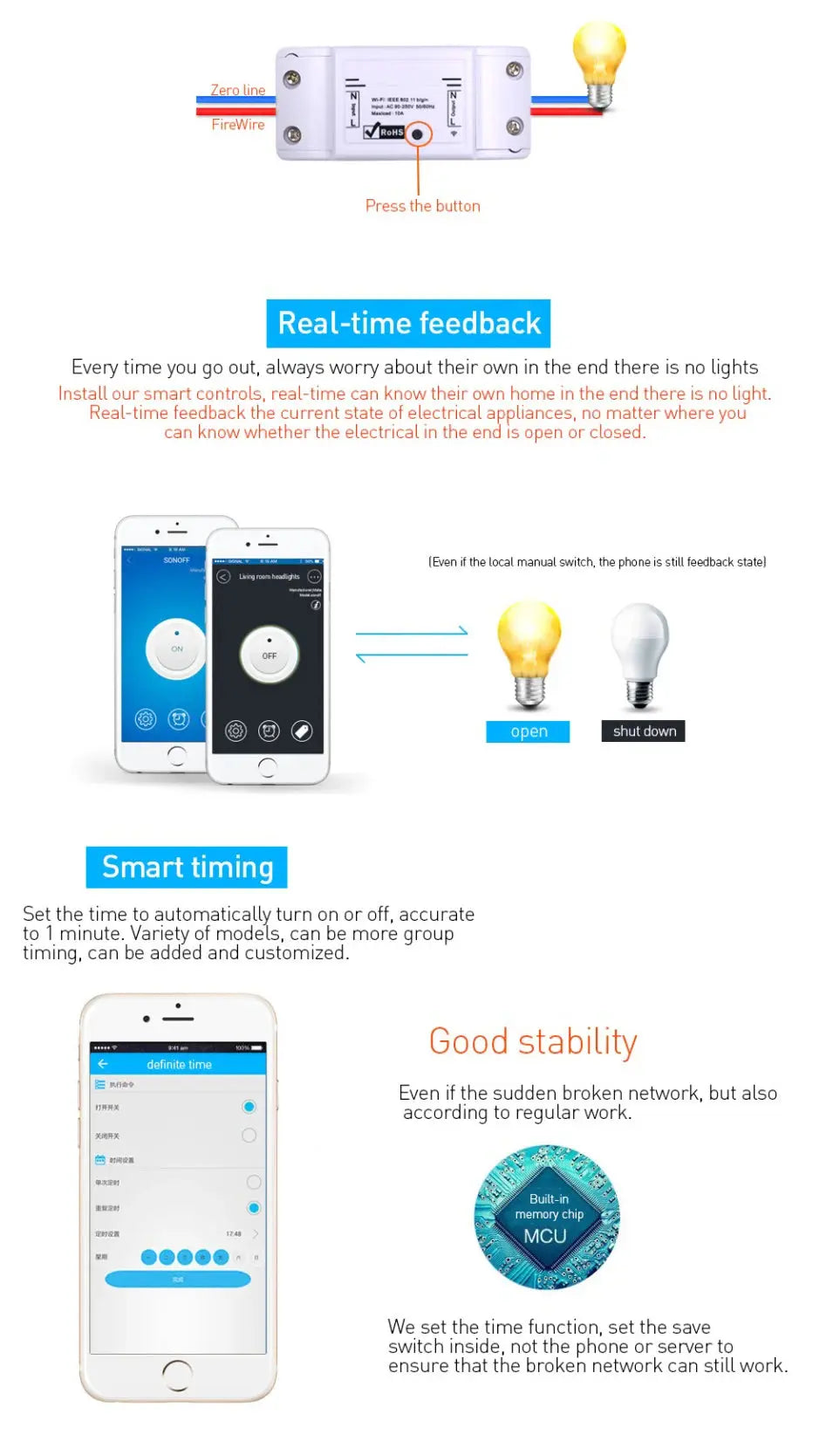 Wireless WIFI Smart Switch  For Smart  Home Security System GreatEagleInc