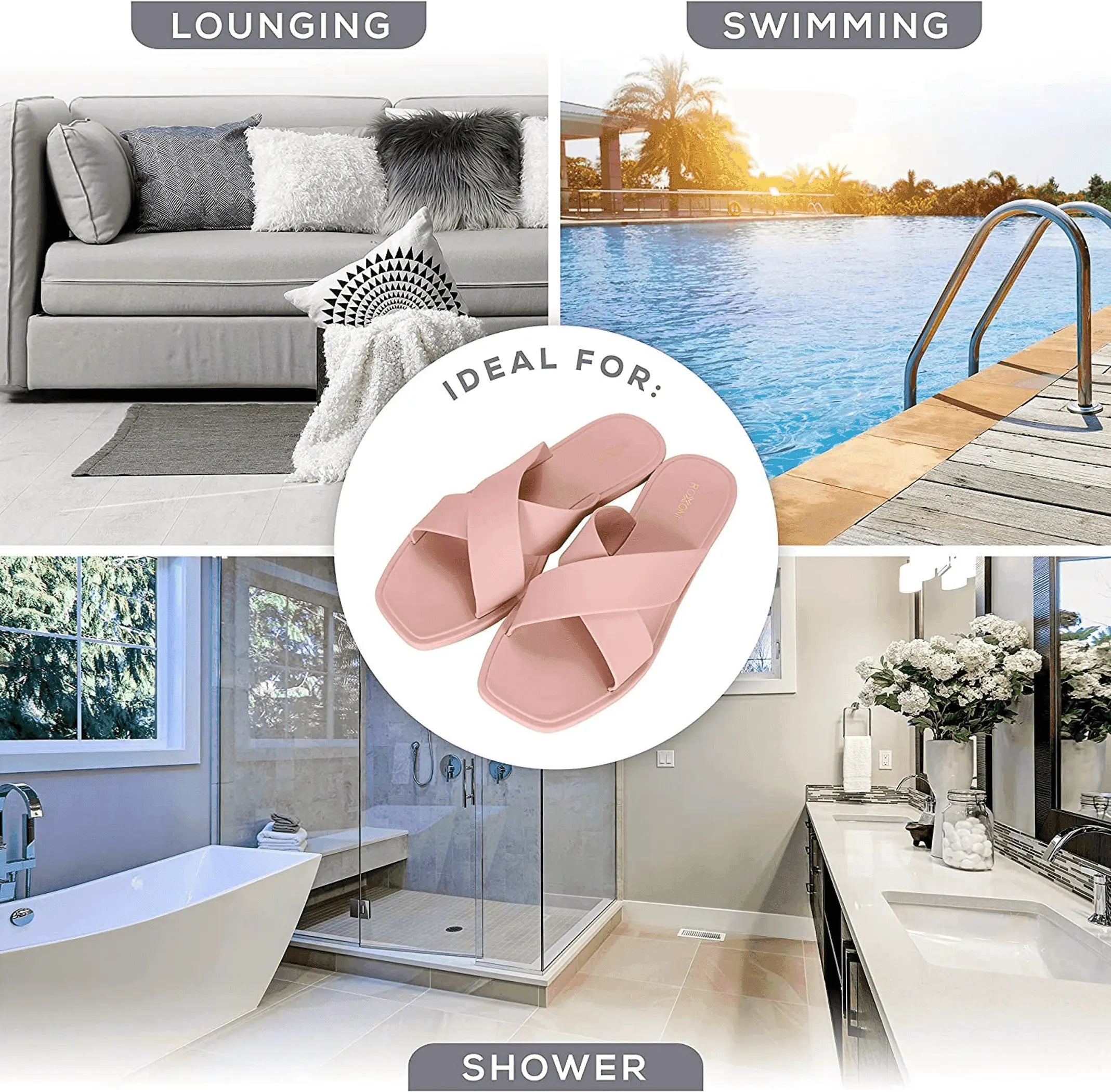 Women Slippers Shower Pool Sandals Criss Cross Slippers Roxoni