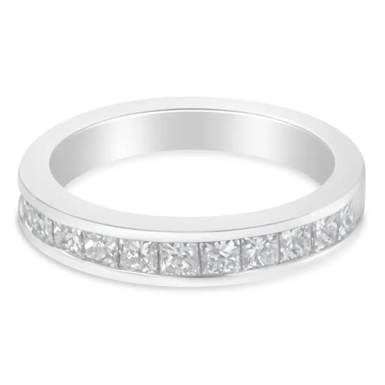 Women's 18K White Gold Princess Cut Diamond Band Ring (1 Cttw, G-H Color, SI1-SI2 Clarity) Luxcom