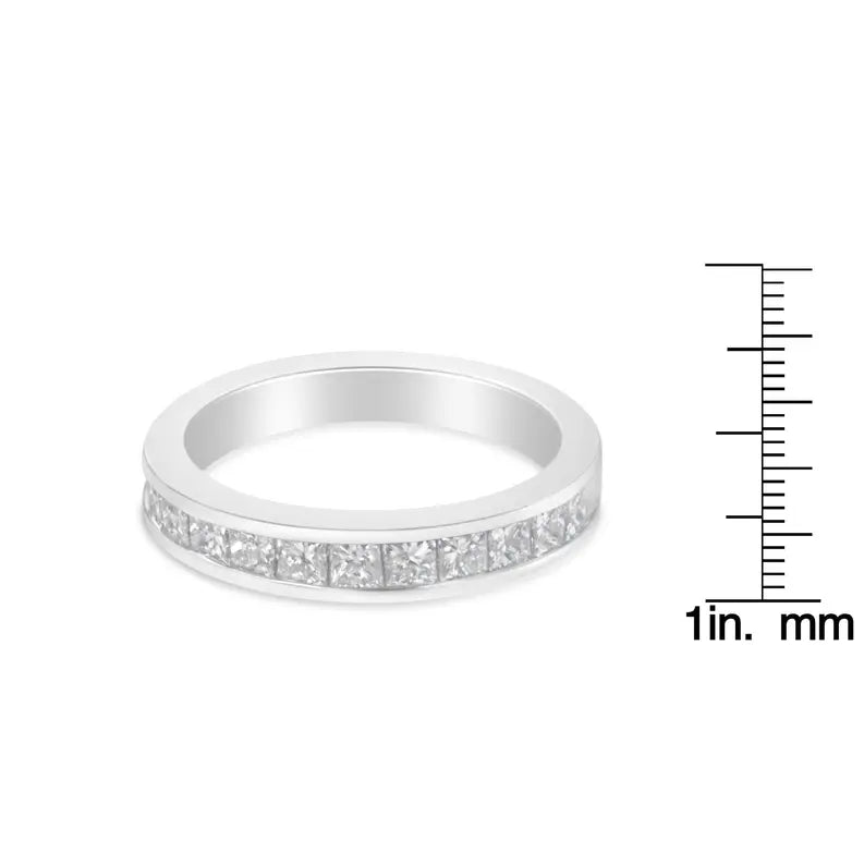 Women's 18K White Gold Princess Cut Diamond Band Ring (1 Cttw, G-H Color, SI1-SI2 Clarity) Luxcom
