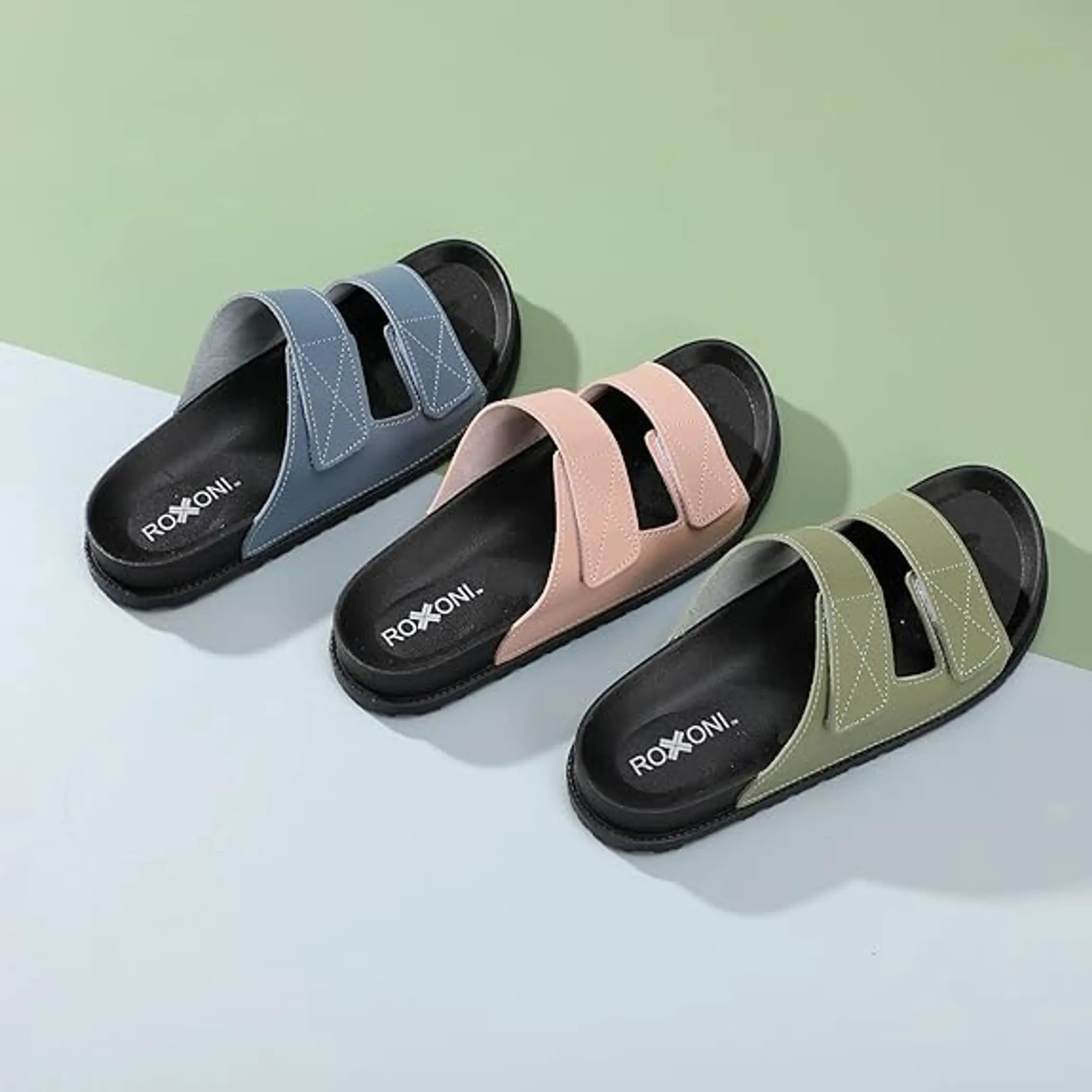 Women's Cushioned Two Strap Footbed Lightweight Open Toe Slide Sandals Roxoni
