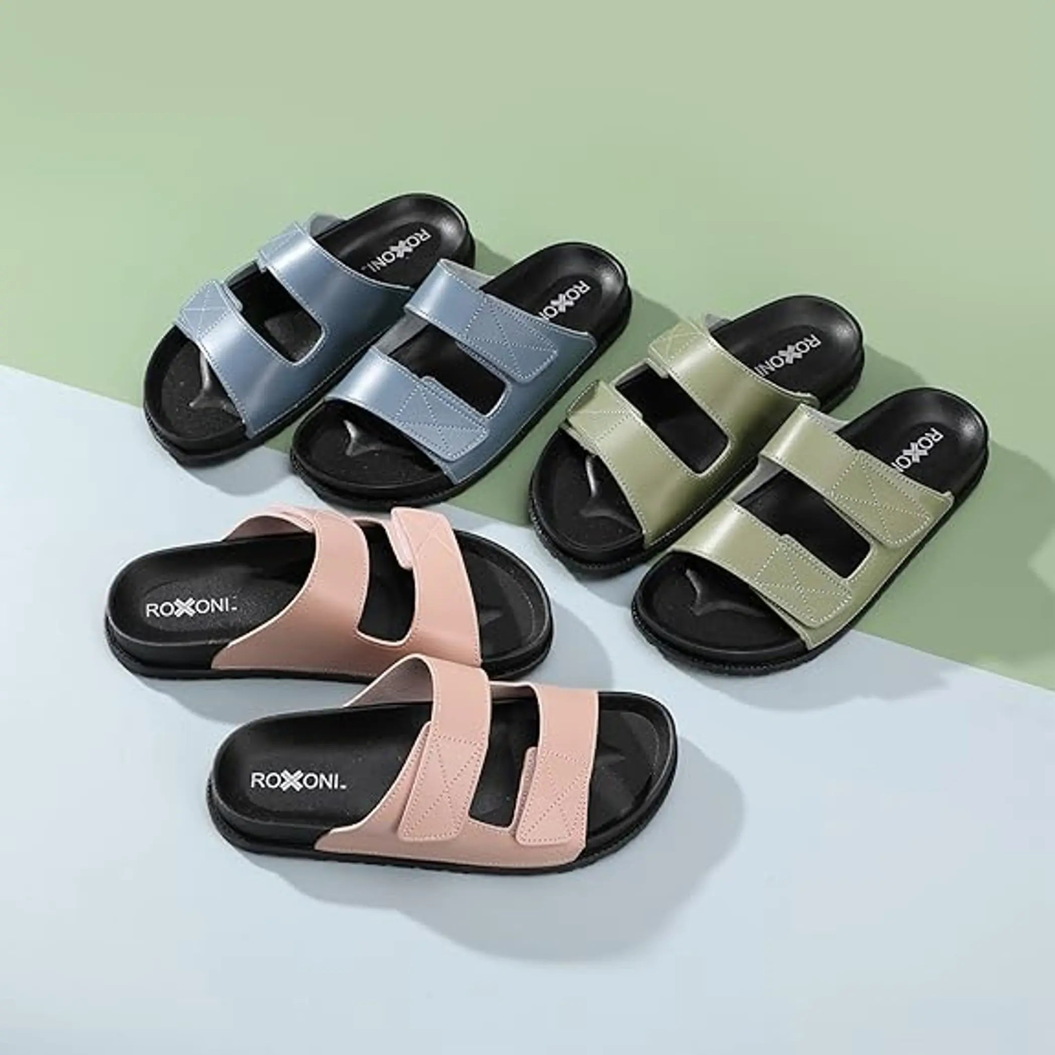 Women's Cushioned Two Strap Footbed Lightweight Open Toe Slide Sandals Roxoni