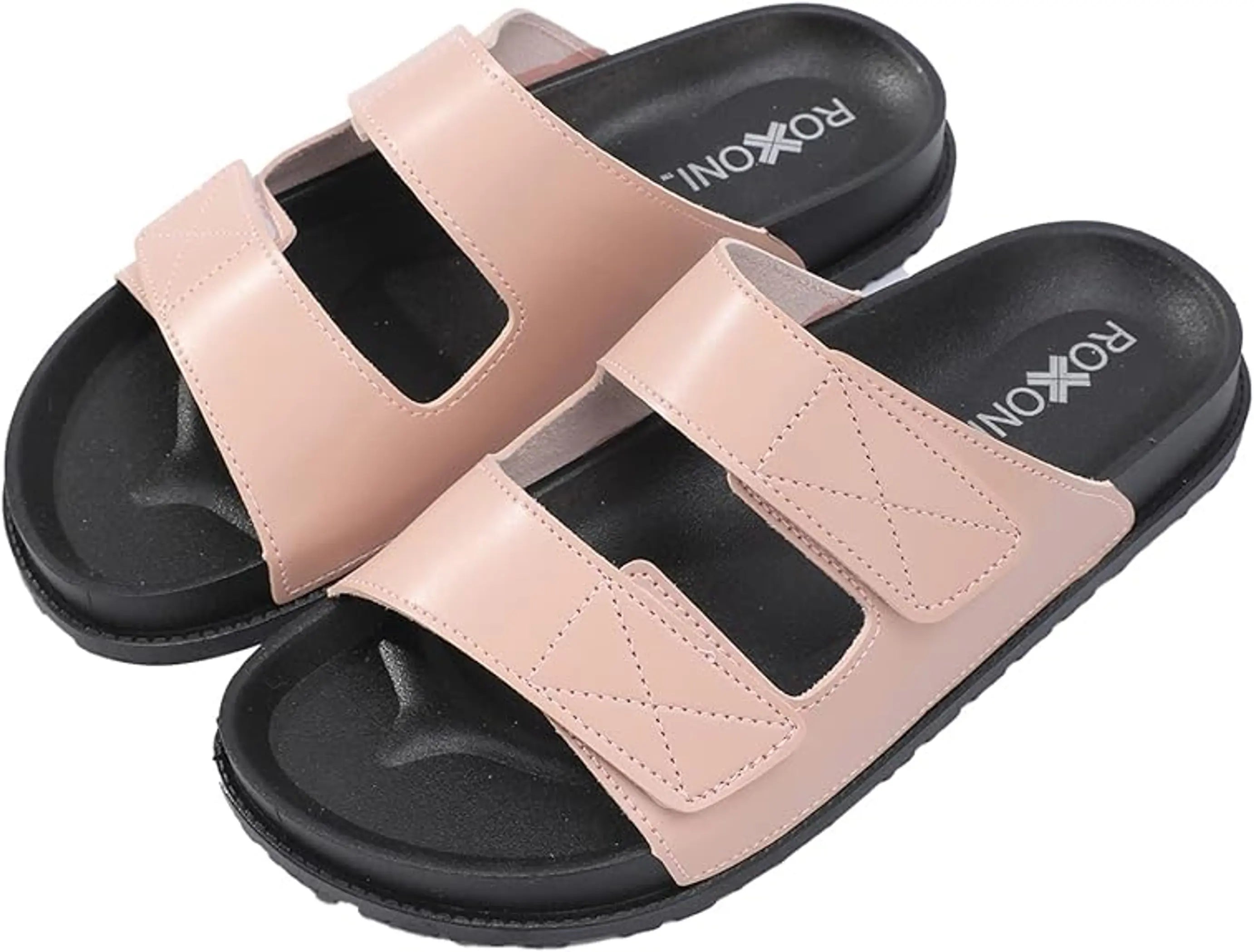 Women's Cushioned Two Strap Footbed Lightweight Open Toe Slide Sandals Roxoni