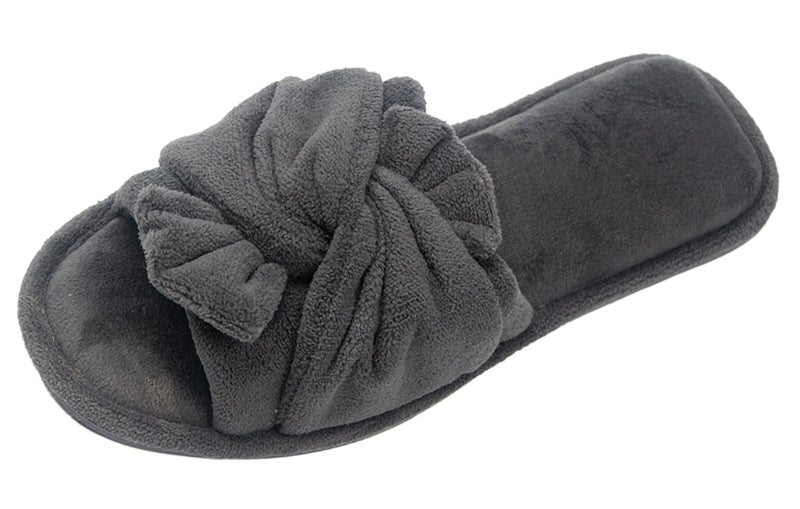Women's Indoor Twist Ribbon Plus Open Toe House Slippers Roxoni