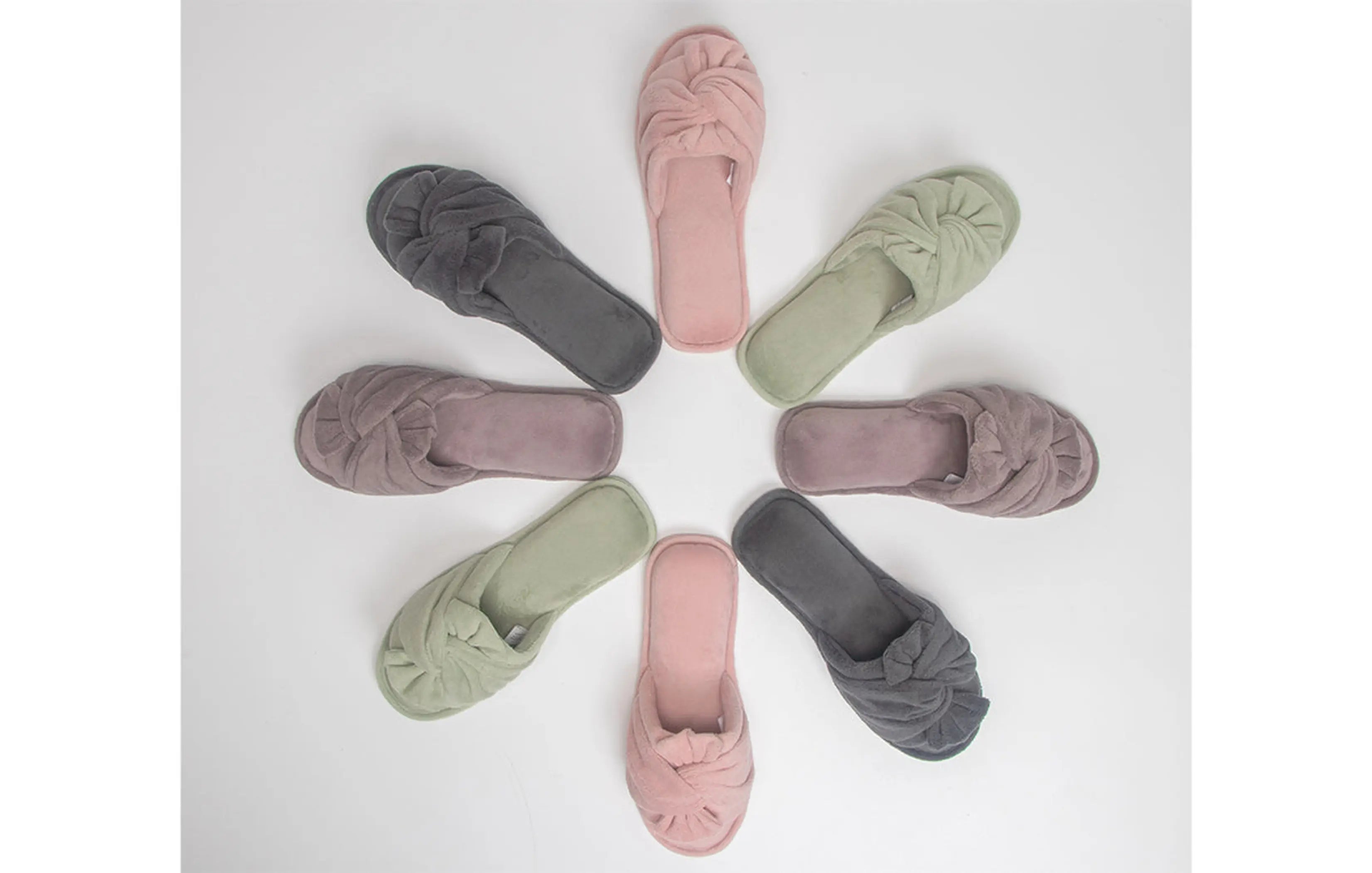 Women's Indoor Twist Ribbon Plus Open Toe House Slippers Roxoni