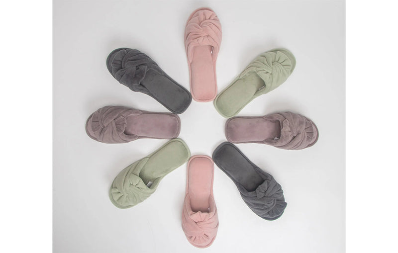 Women's Indoor Twist Ribbon Plus Open Toe House Slippers Roxoni