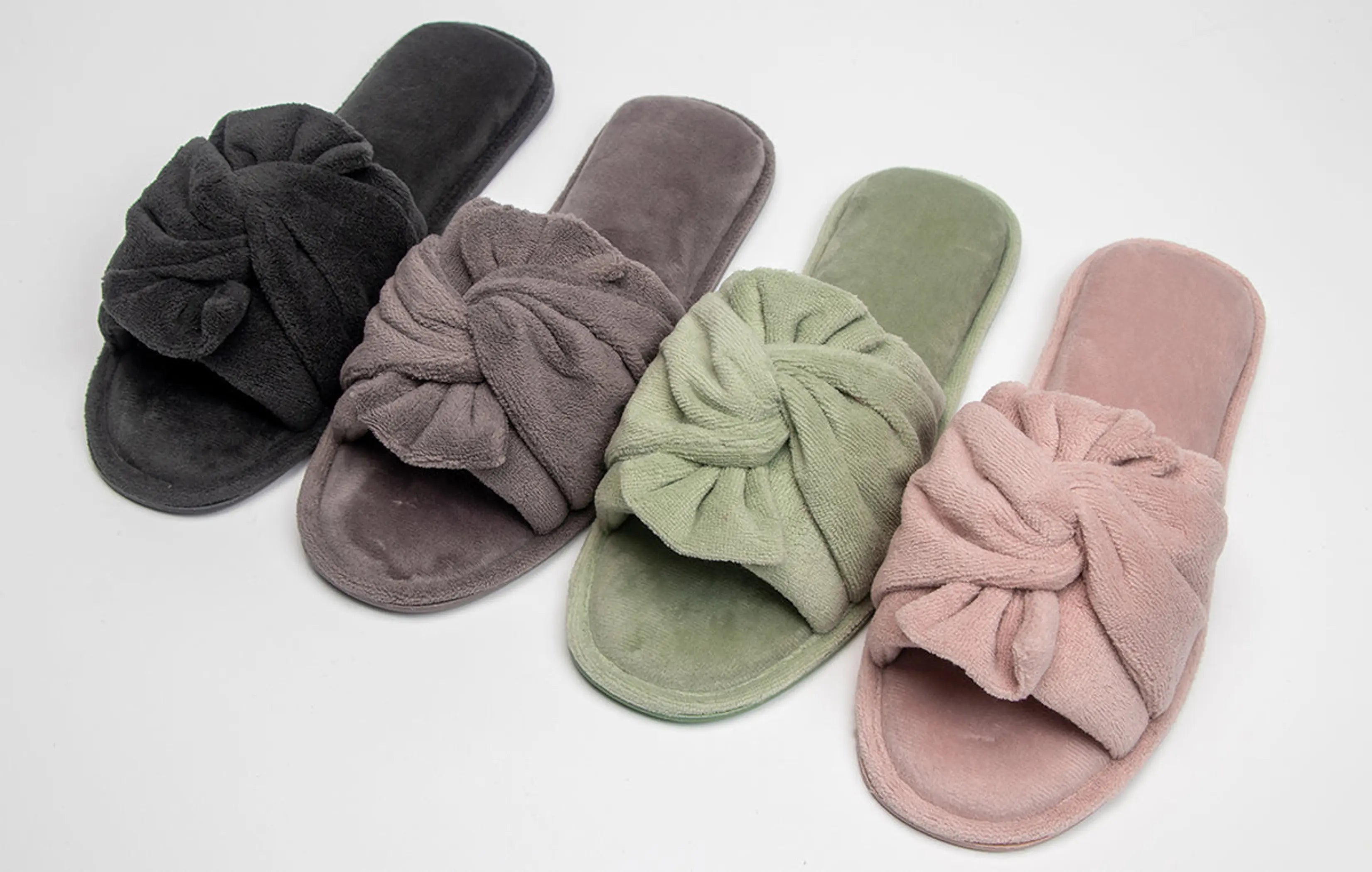 Women's Indoor Twist Ribbon Plus Open Toe House Slippers Roxoni