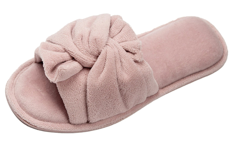 Women's Indoor Twist Ribbon Plus Open Toe House Slippers Roxoni