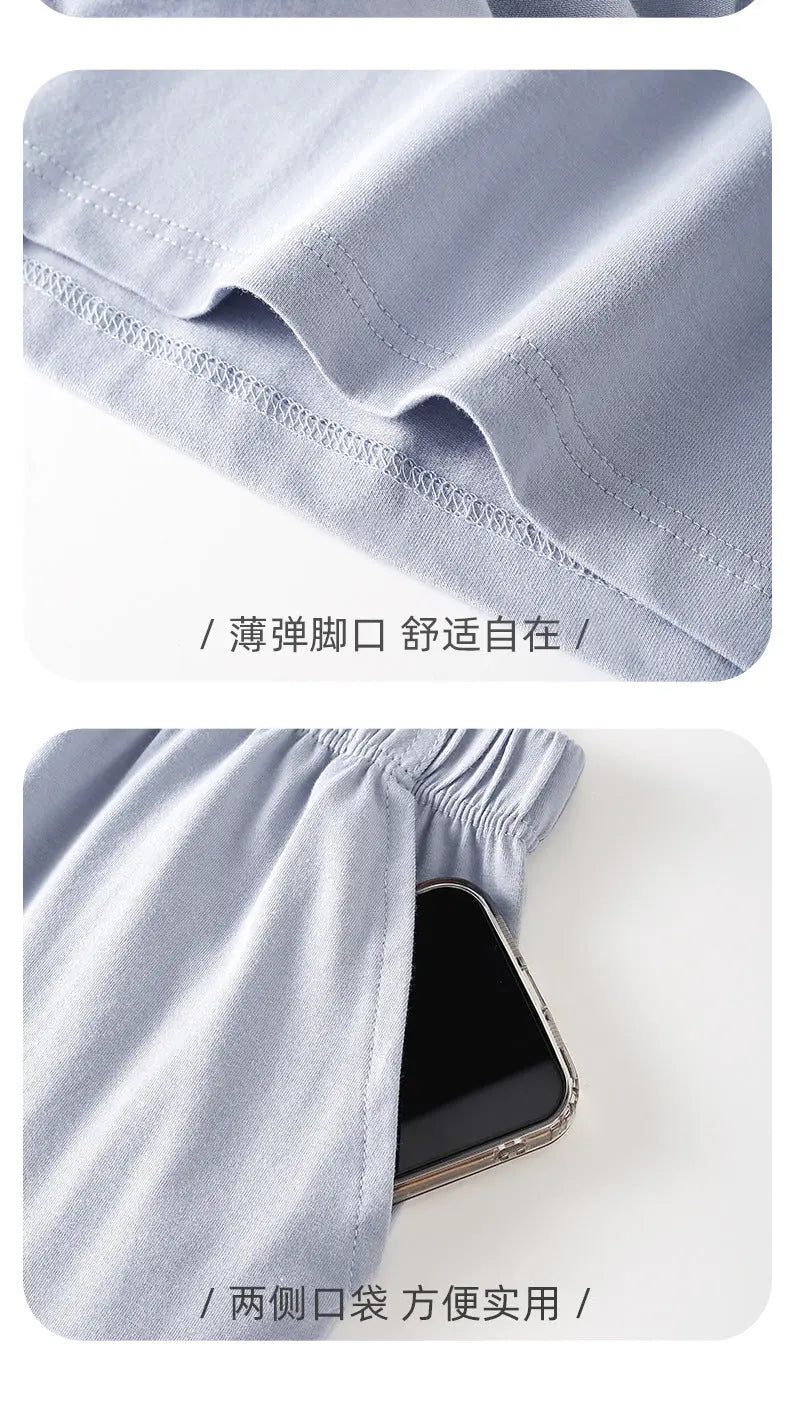 Women's Pajama Pants Summer Three-Quarter Pants Pure Cotton Thin Large Size Home Pants Large Pants Home Pants Loose Factory Wholesale GreatEagleInc