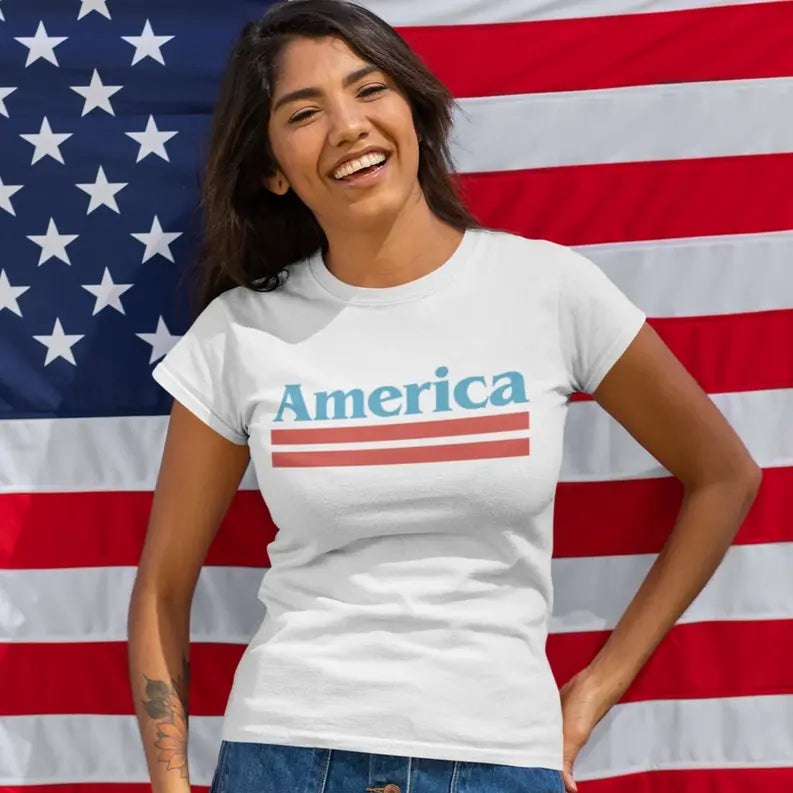 Women's Retro America Patriotic T-Shirt Dream Team Designs