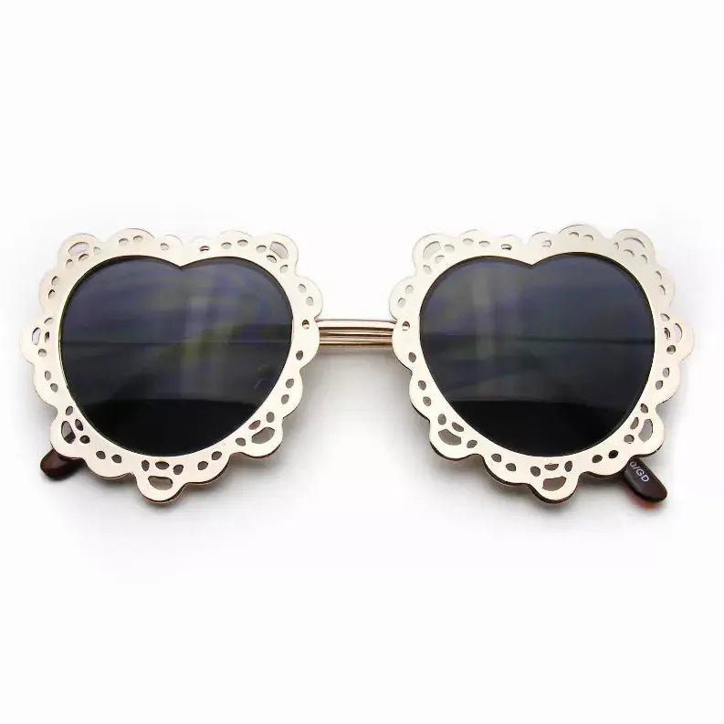 Womens Metal Boho Cute Gold Heart Shape Sunglasses Sunglass Memphis